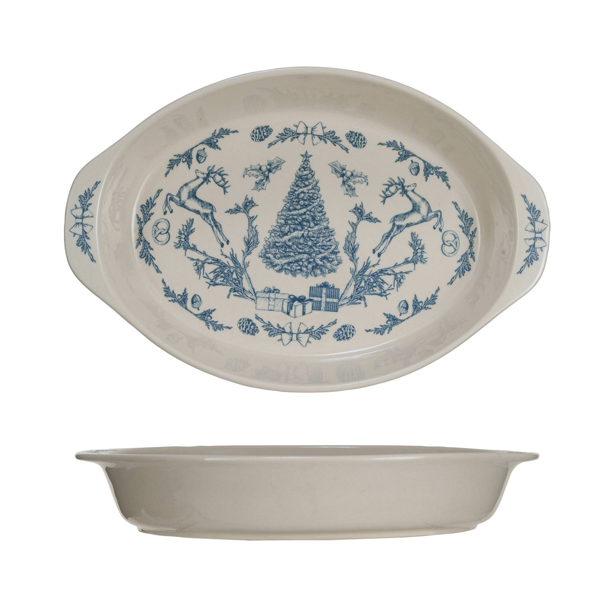 Hello Honey® 2qt. Blue & Cream Classic Holiday Stoneware Baker with Handles
